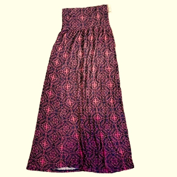 Maxi Skirt High Waist | Fold Over Clay Pink Red Black Tile Pattern ALL SEASON - Picture 1 of 14